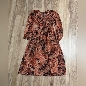 SHEIN Black and Orange Paisley Long Sleeve Dress